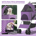 Magshion Foldable Pet Stroller, 3-in-1 Dog Travel Jogger with Detachable Carrier, Cup Holder, Storage Basket, Folding Carrier for Small/Medium Dogs & Cats Up to 33 lbs, Purple Polka Dots