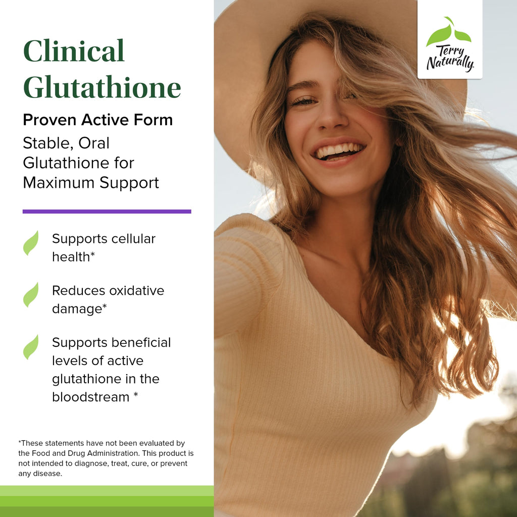 Terry Naturally Clinical Glutathione - Antioxidant Supplement for High Absorption - Dietary Supplement with L-Glutathione - Vegan Supplement to Support Cell Health - 60 Slow Melt Tablets (Pack of 2)