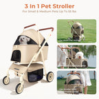 Dog Cat Stroller for Small & Medium Pets up to 55 lbs, Foldable Pet Stroller with Detachable Carrier, 4 Swivel Wheels, Adjustable Handle & Canopy