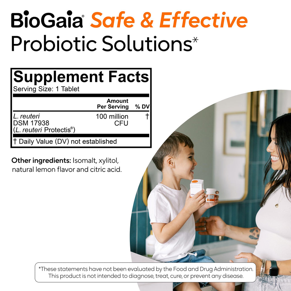 BioGaia Protectis Chewable Tablets for Toddlers, Kids, and Teens Occasional Stomach Pain, Constipation, Diarrhea, and Regularity, 30 Tablets, 2 Pack