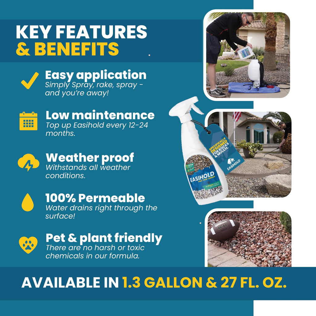 Easihold Rock Glue 1.3 Gallon – Gravel Binder for Pea Gravel & Stones. Long-Lasting Mulch Glue for Landscaping – Non-Toxic, Ready-to-Use Gravel Lockdown for Paths, Patios & Garden Borders