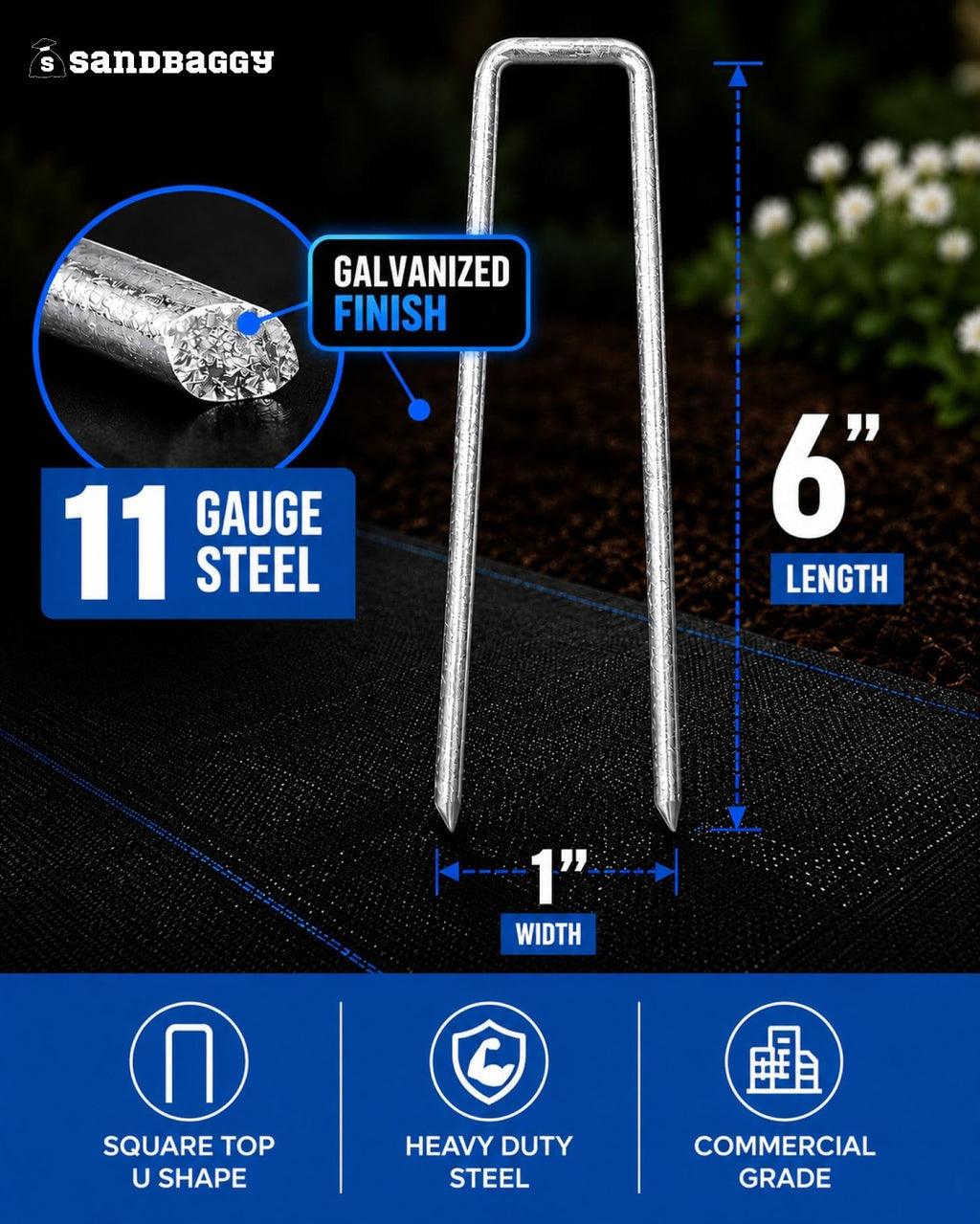 Sandbaggy 200-Count Rust-Free 6-Inch Landscape Staples (11 Gauge Steel) - Galvanized SOD Garden Stakes Pin ~ Trusted by Farmers & Contractors Across the USA