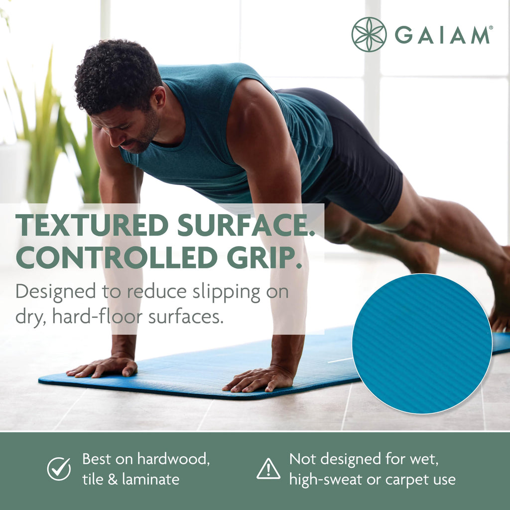 Gaiam Essentials Thick Yoga Mat with Easy-Cinch Strap (Black, 10mm)
