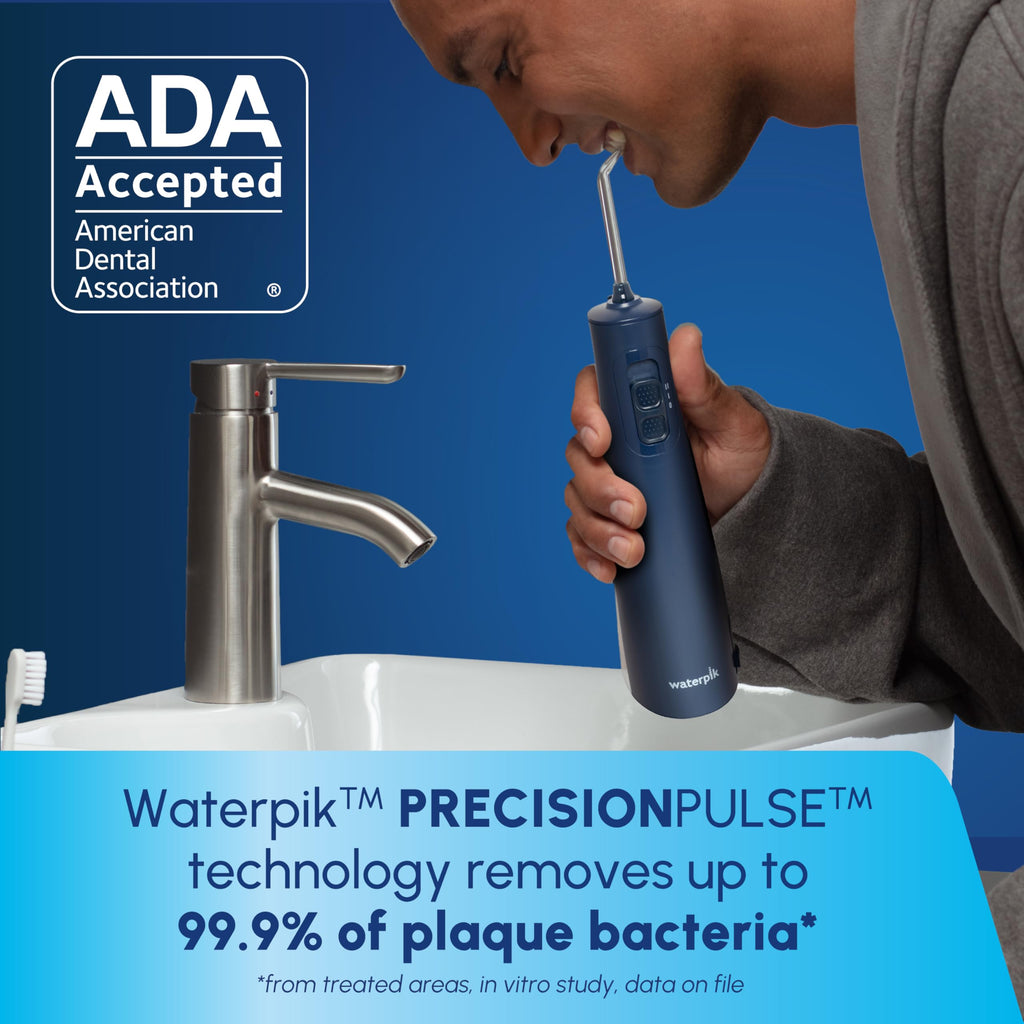Waterpik Cordless Pulse 3100 Rechargeable Portable Water Flosser for Teeth, Gums, Braces Care and Travel with 2 Flossing Tips, Waterproof for Shower Use, ADA Accepted, WF-20 Blue, Amazon Exclusive