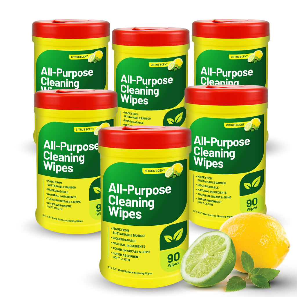 RTS Companies Inc All-Purpose Cleaning Wipes, Citrus Scent, Biodegradable, Multi-Surface, 90 Wipes (6 Pack)