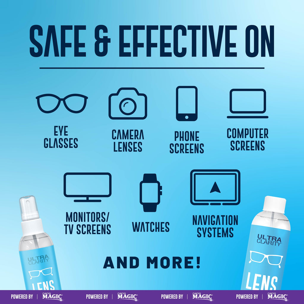 Ultra Clarity Powered by Nano Magic Eyeglass Lens Cleaning Spray 22oz Value Pack | 2 2oz Sprays, 6oz Spray, 2 6oz Refills, 5 Microfiber Cloths | Ideal for Glasses, Phone, Screens, Coated Surfaces
