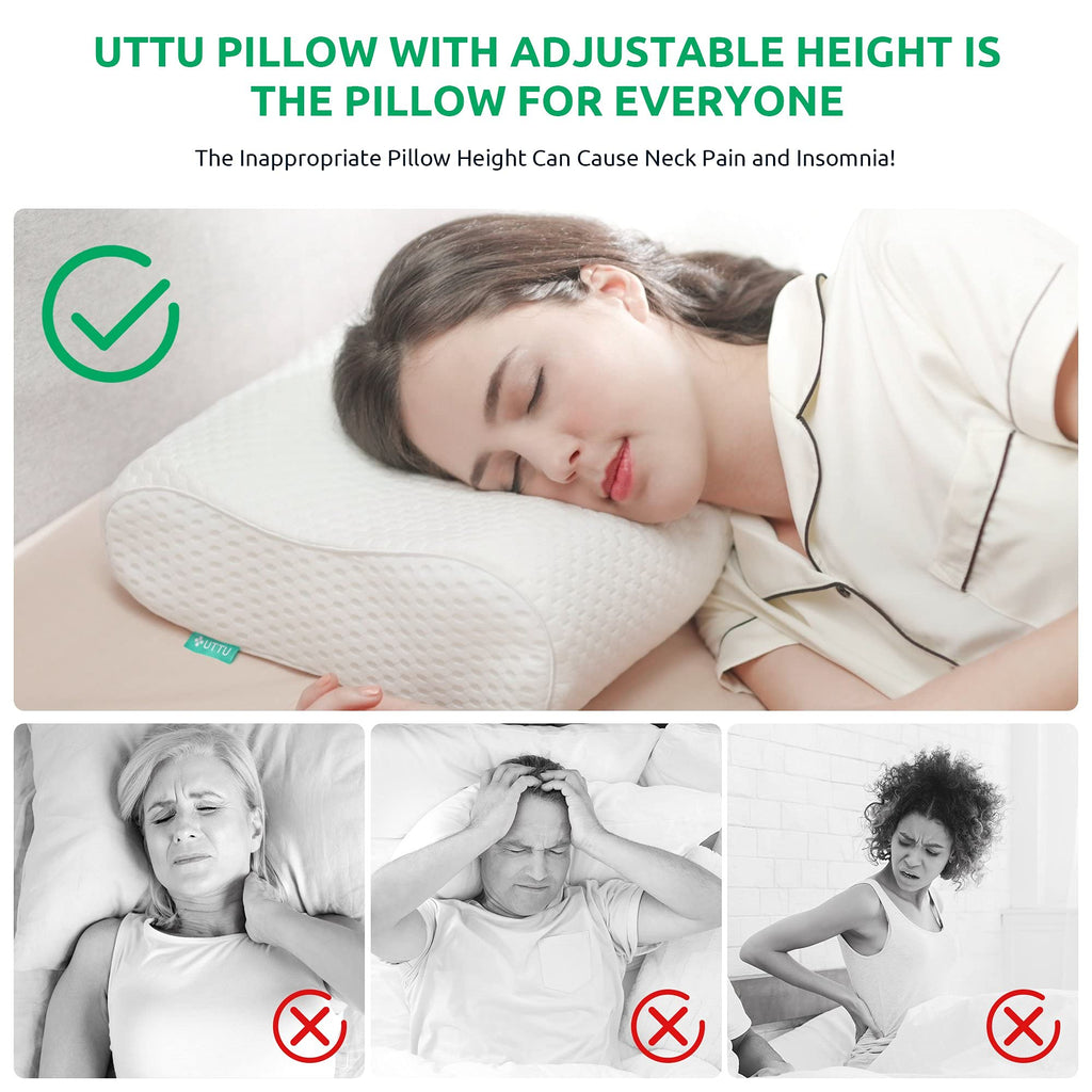 UTTU Cervical Pillow for Neck Strain Relief, Memory Foam Neck Pillow for Sleeping, Adjustable Orthopedic Sandwich Pillow, Contour Cooling for Side Back Stomach Sleeper, King(27.6"×15.7"×5.2"/4.5")