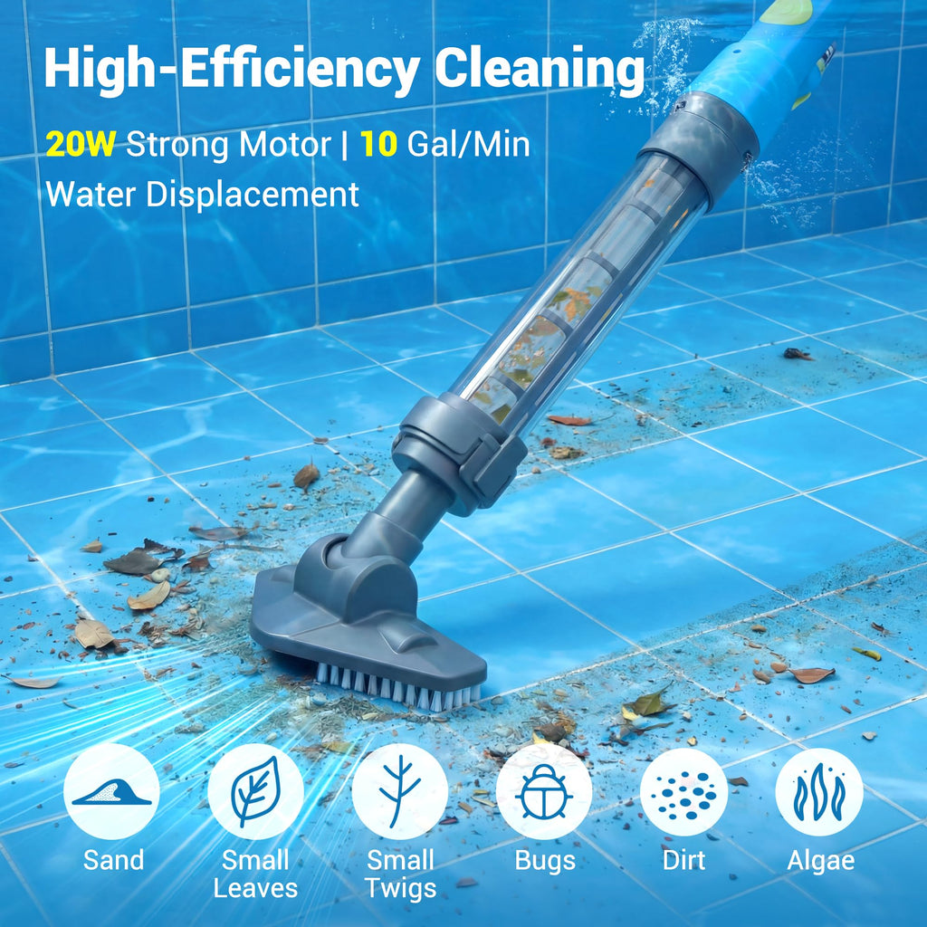 Hushlight Spa Vacuum for Hot Tub, Cordless Pool Vacuum for Above Ground Pool, Lightweight Handheld Pool Cleaner with 2 Brush Heads, Rechargeable Stick Spa Cleaner (Blue)