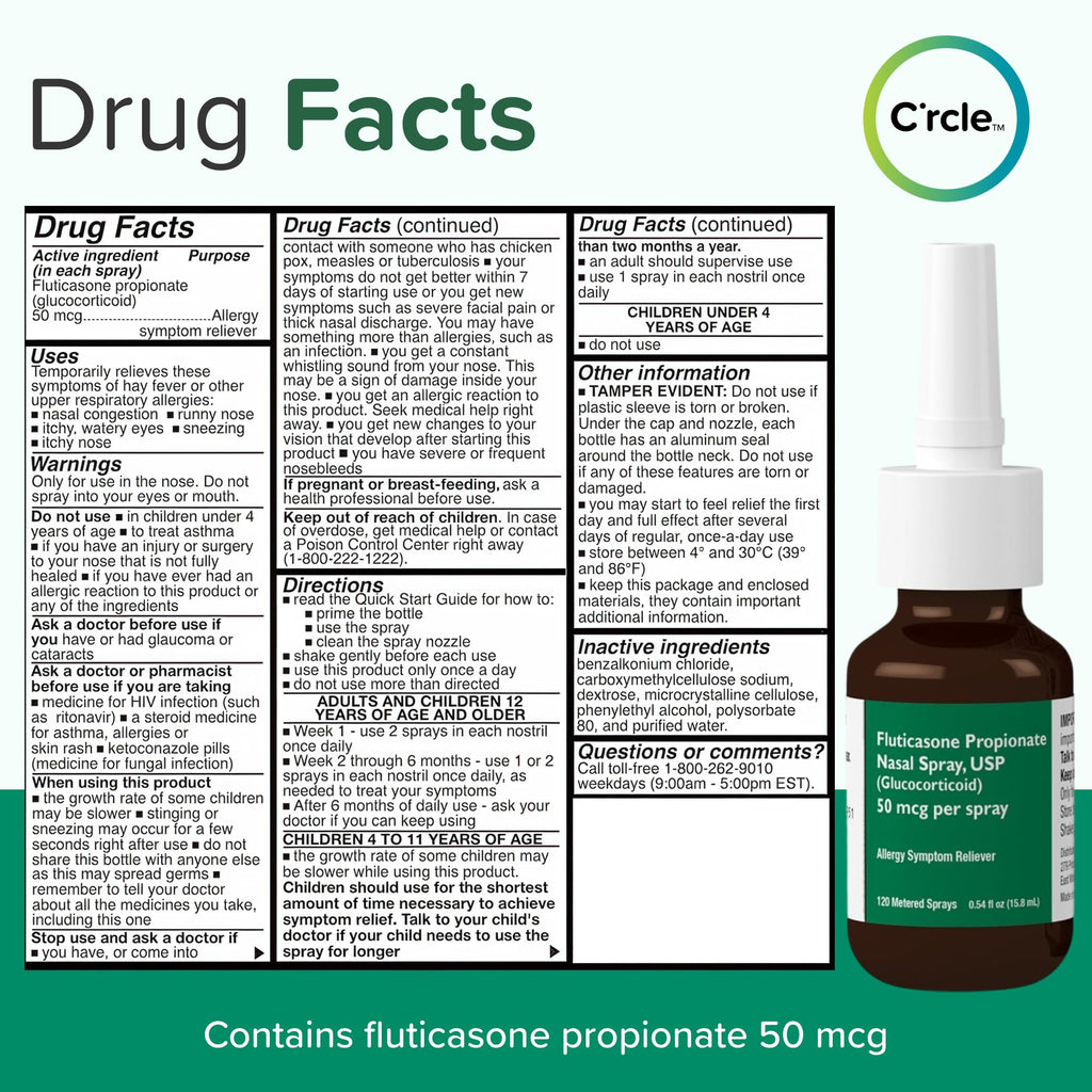 Fluticasone Nasal Spray Allergy Relief - 24 Hour Non Drowsy Allergy Nasal - Nose Spray Relief for Sinus Allergies - Prescription Strength Fluticasone Propionate 50mcg - 4 Month Supply