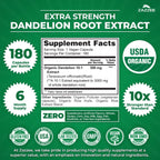 Zazzee USDA Organic Dandelion Root 10:1 Extract, 180 Capsules, 6 Month Supply, Liver & Detox Support, Taraxacum Officinale, Organic Herbal Supplement, All-Natural, Non-GMO, Made in the USA