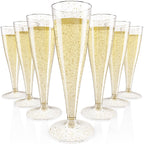 JOLLY CHEF Plastic Champagne Flutes 4.5 oz 100 Pack Gold Glitter Glasses