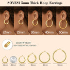sovesi Chunky 14K Gold Plated and Silver Thick Hoops Earrings Set 30mm