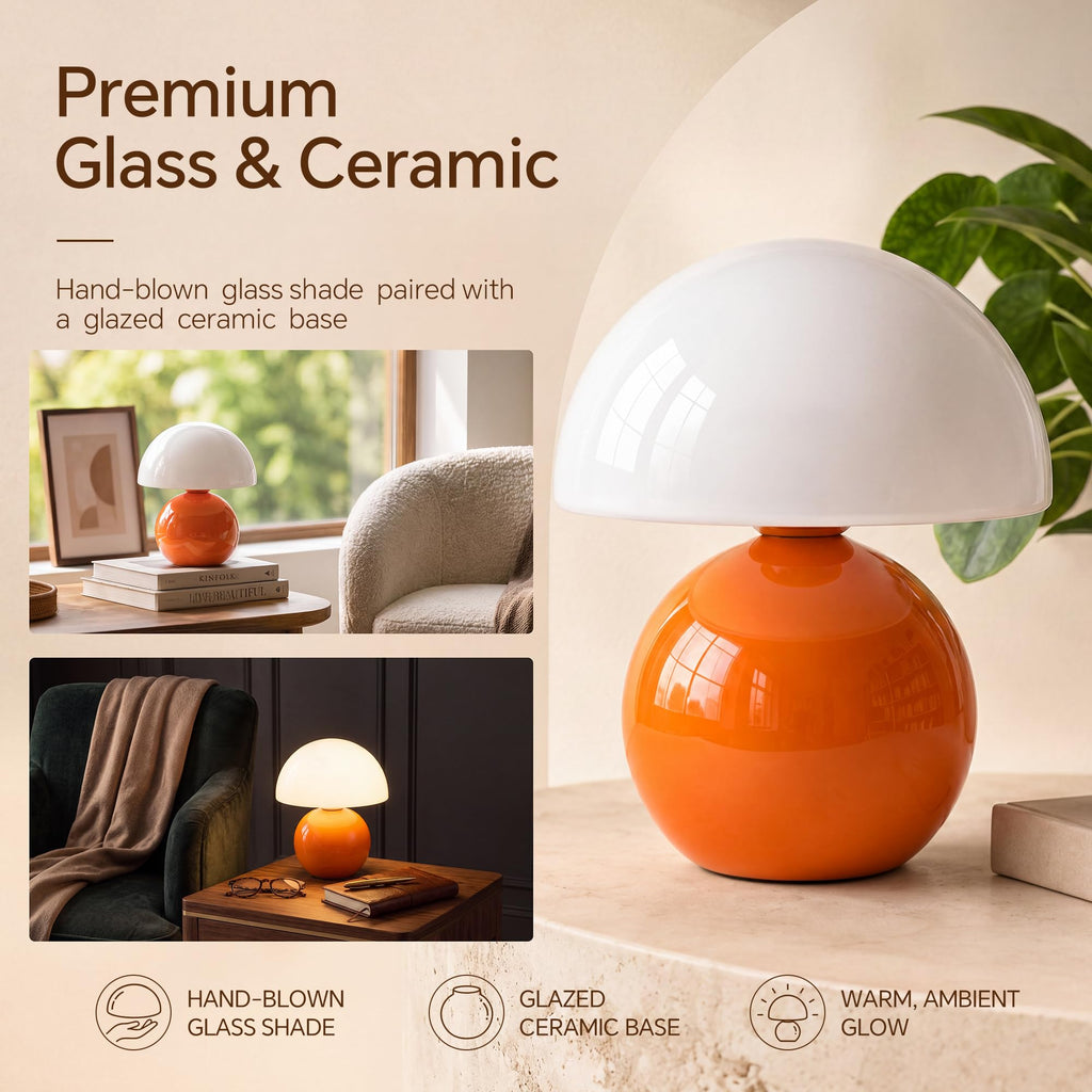 Dawnwake Mushroom Lamp Table Lamp for Bedroom,Desk Bedside Small Lamps for Living Room Night Stands,Mushroom Decor Cute Mini Modern Mid Century Lamps,Unique Aesthetic Home Living Room Decor(Orange)