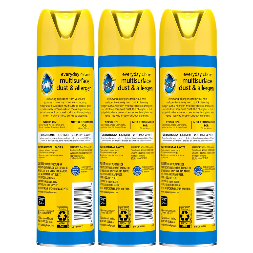 Pledge Dust & Allergen Multisurface Cleaner, Aerosol Spray, Lemon Scent, 9.7oz (Pack of 3)