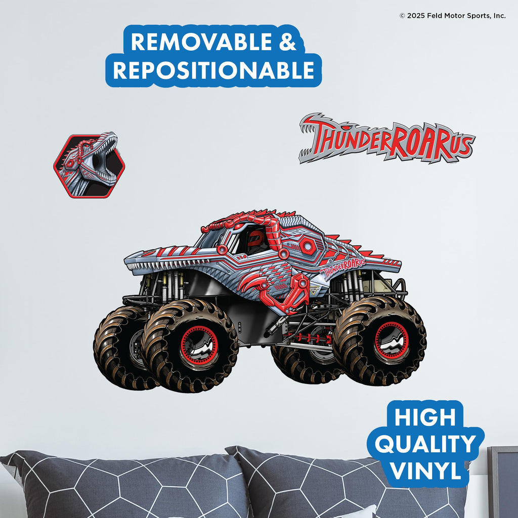 Monster Jam ThunderROARus Truck Wall Decal - Large 21" Wide Monster Truck Wall Vinyl Stickers Bedroom Decorations - Peel and Stick Room Decor