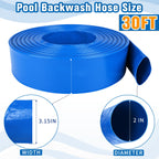 2 IN x 30FT Pool Backwash Hose Heavy Duty Drain Discharge Double PVC Layflat Hose with 2 Clamps, Weatherproof Burst Resistant for Water Transfer, Sump Pump, Pool Filter, Pool Drain (9.2M,Blue)