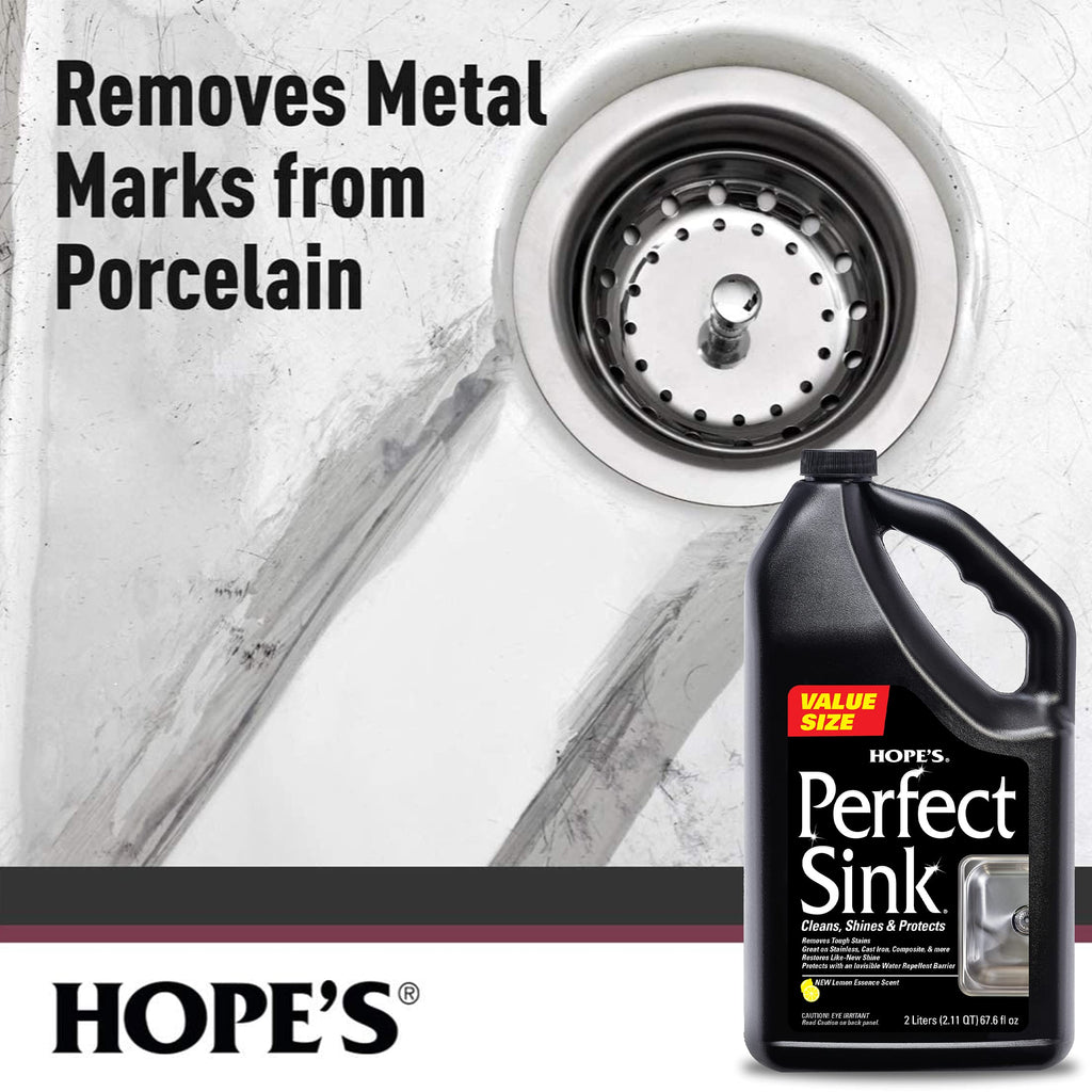 HOPE'S Perfect Sink Cleaner and Polish, Restorative, Water-Repellant, Removes Stains, Ideal for Brushed Stainless Steel, Cast Iron, Porcelain, Corian, Composite, Acrylic, Value Size