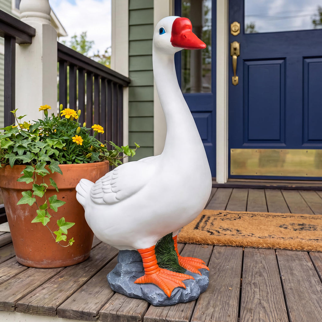 20" Large Porch Goose Statue Decor, White Lifelike Resin Goose Sculpture