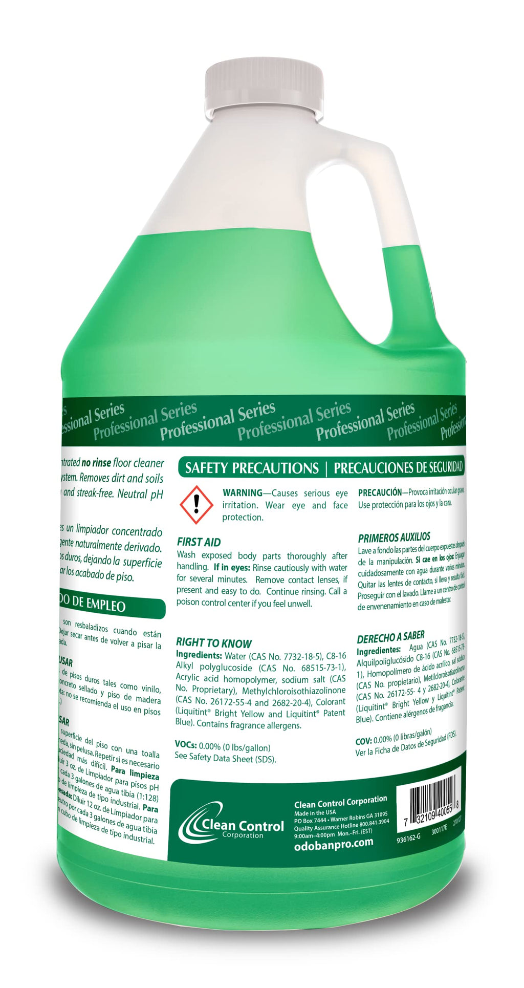 OdoBan Professional Series Neutral pH No Rinse Floor Cleaner Concentrate, Set of 4, 1 Gallon Each