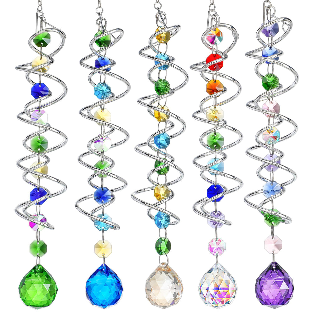 5 Pack Crystal Suncatcher Gazing Ball Spiral Wind Spinner Garden Decor