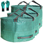 Standard 3-Pack 46 Gallon Lawn Garden Bags (D26,H19 in) Yard Waste Bags with Gardening Gloves for Leaf Bag,Yard Debris,Garden Trash Container,Camping Waste Bin,Lawn Weeds,Grass Clippings Bag 4 Handles