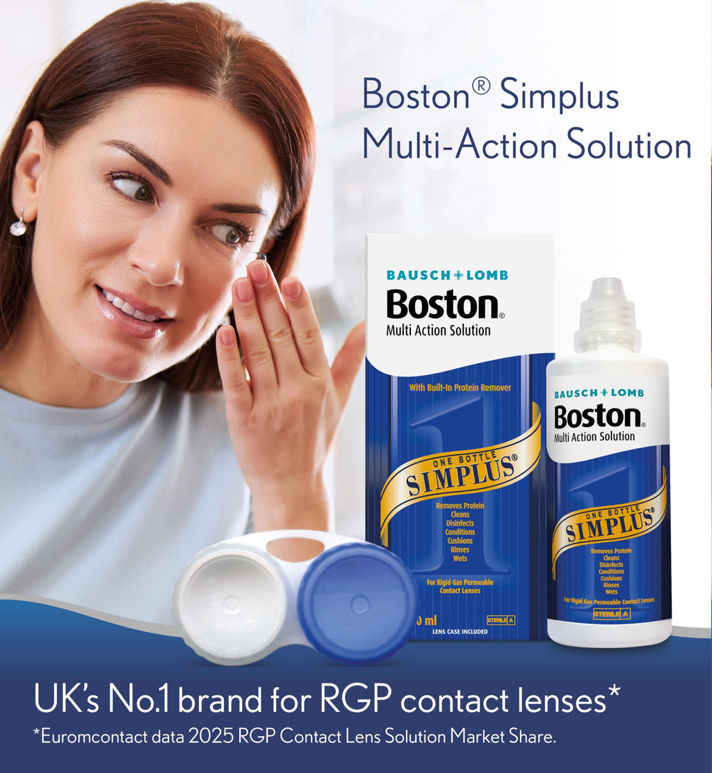 Boston Simplus Multi-Action Solution, 4X 120ml Contact Lens Solution for Rigid Gas Permeable Contact Lenses - Clean, Disinfect & Condition with 4X Lens Cases