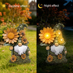 basen Solar Garden Gnome with Glowing Daisy Flower, Outdoor Solar Gnome Figurine for Yard Lawn Patio, Hand-Painted Resin Garden Statue Decor with LED Light for Landscape, Garden Gift for Mom Grandma