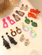 JeryWe 9 Pairs Clip on Earrings for Women Fashion Rattan Acrylic Tassel Drop Dangle Earrings Set Lightweight Geometric Statement Bohemian Clip Earrings for Non Piercied Pink
