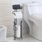 SunnyPoint Bathroom Heavyweight Toilet Tissue Paper Roll Storage Holder Stand with Reserve and Shelve, The Reserve Area Has Enough Space to Store Mega Rolls. (Black)