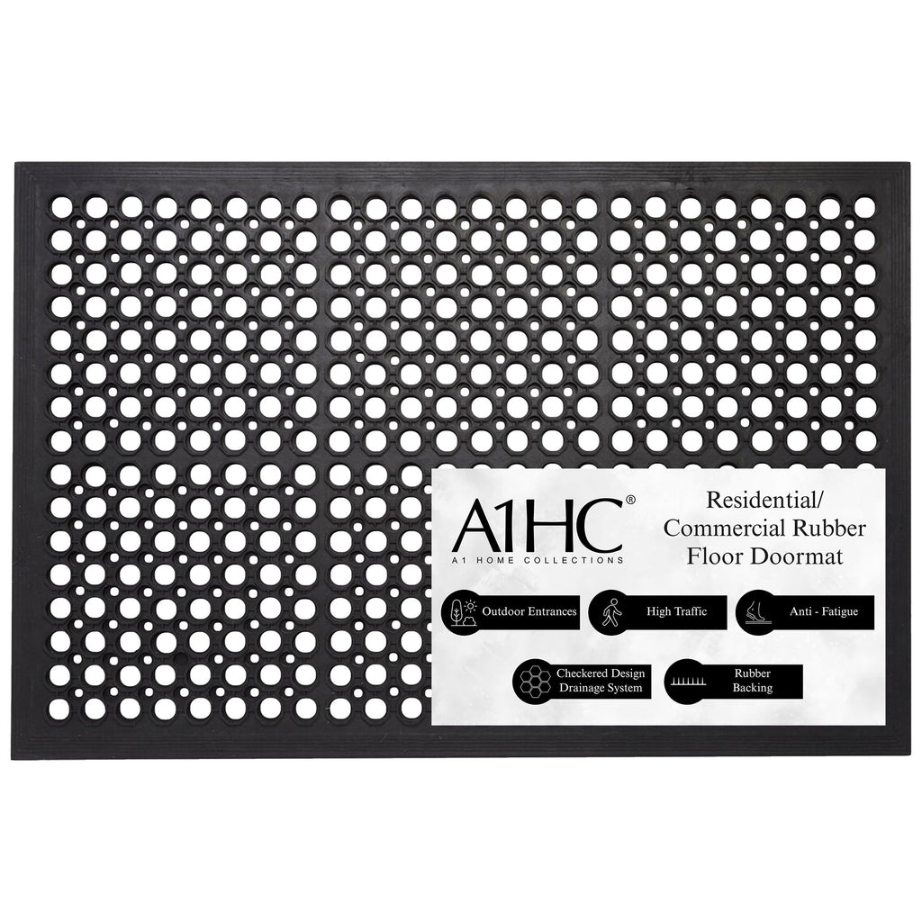 A1 Home Collections Anti Fatigue Mat, 0.6" Thick Heavy Duty Rubber Floor Mat with Drainage Holes - Non-Slip Kitchen, Bar & Restaurant Mat, 24x36 in