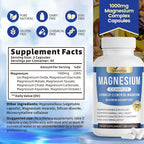 1000mg Magnesium Complex Capsules, 8 Elemental with Magnesium Glycinate, Citrate, Malate, Taurate, Oxide, Carbonate, Aspartate, Orotate for Bones, Muscle, Recovery, Energy, Vegan Non-GMO, 2 Bottle