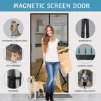 YRH Fiberglass Magnetic Screen Door,Heavy Duty Enhanced Fiberglass Mesh, Self-Sealing Closure with Stay Open Buckles (Fit for Door Size:34x82 Inch,Screen Itself Size:36x84 Inch,Black)
