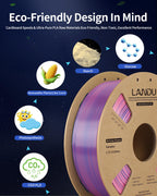 LANDU Silk Dual Color PLA Filament 1.75mm 1KG, 3D Printer Filament Dimensional Accuracy +/- 0.02mm, Coextrusion Filament PLA Shiny Filament Fits for Most FFF 3D Printers,1KG Spool,Gold Silver