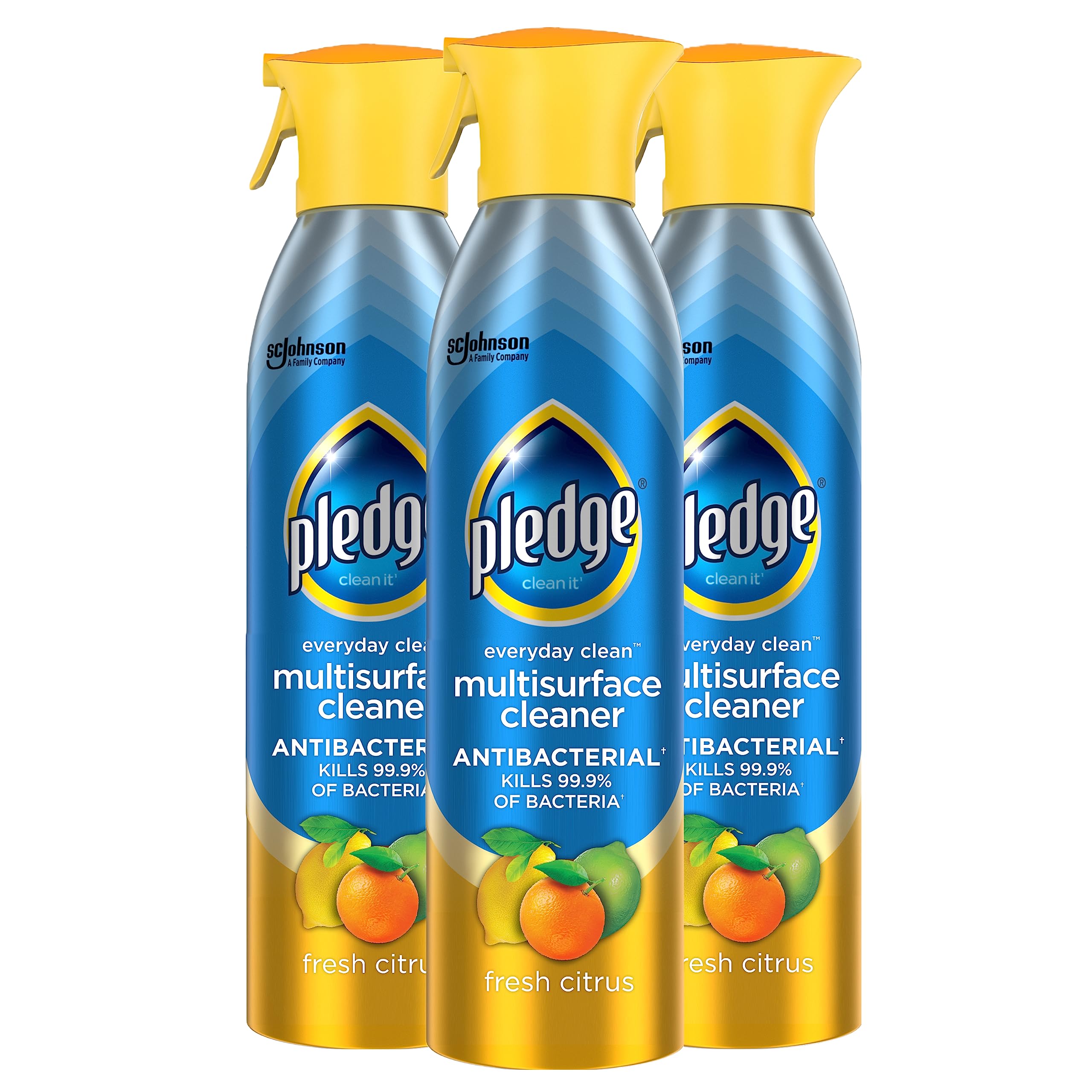 Pledge Antibacterial Multisurface Cleaner Spray, Wood Furniture, Stainless Steel, and Electronics Cleaner, Sanitizes as Cleans, Remove Dust and Messes - Fresh Citrus Scent, 9.7oz, Pack of 3