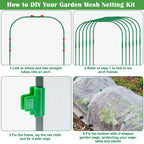 Unves 67 Pcs Garden Netting Kit, 10x25 Ft Ultra Mosquito Bird Netting with 6 Hoops & 12 Clips, Fruit Tree Netting for Patio Raised Beds Vegetable Flowers Protection Barrier