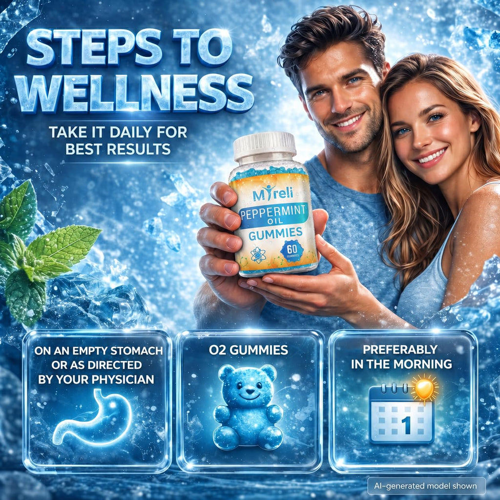 MYRELI Peppermint Oil Supplement Gummies 100mg - Plant-Based Formula, 60 Easy to Take Chewables, Vegan Friendly, Gluten Free, Soy Free, Dairy Free, Non GMO, Daily Use for Adults, No Water Needed