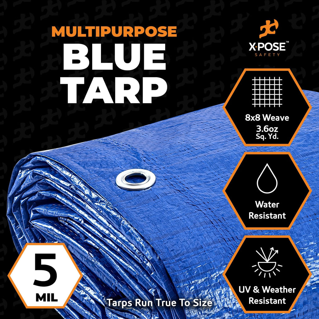 Better Blue Poly Tarp 12' x 16' (12-Pack) - Multipurpose Protective Cover - Lightweight, Durable, Waterproof, Weather Proof - 5 Mil Thick Polyethylene - by Xpose Safety