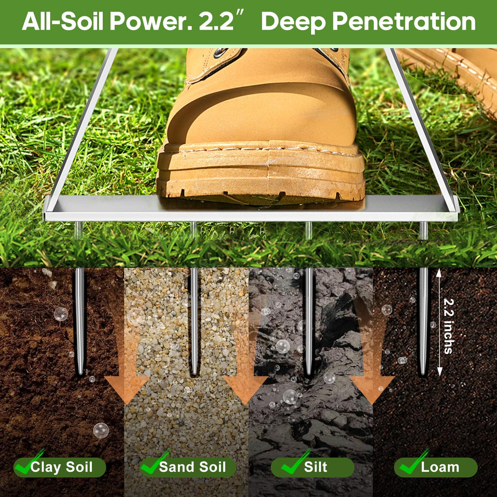 Leweio Manual Lawn Aerator Spike Tool, Semi-Assembled, Non-Clogging Spike Aerator with 4 Steel Spikes, Ergonomic Handle & Reinforced Welding for Yard Grass Aeration - Green