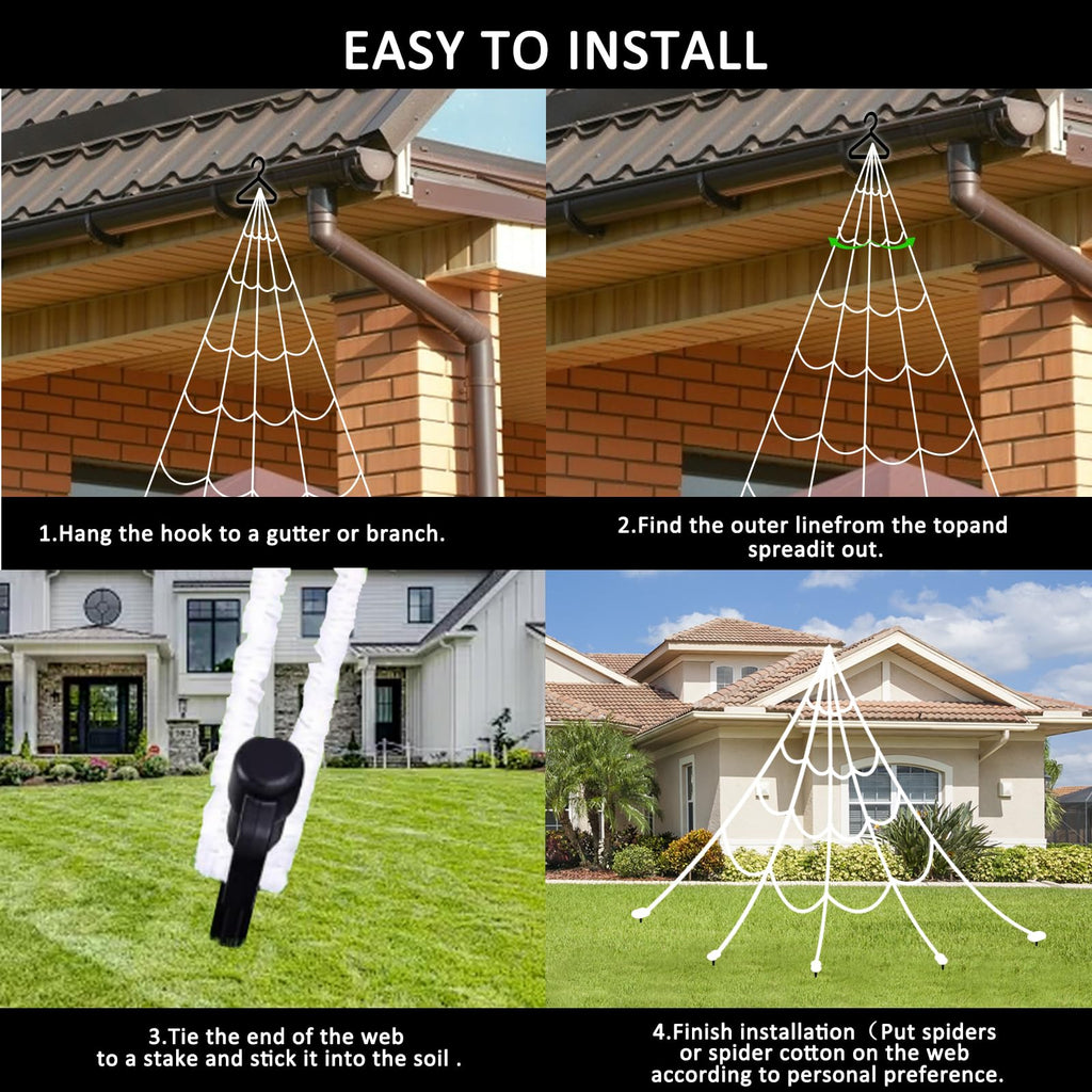 Halloween Spider Web Lights 550 LED Lighted Spider Web 16.4Ft Giant Halloween Decorations Light up with 8 Lighting Modes Waterproof & Timer for Indoor Outdoor House Haunted Yard Decor, Purple & Orange