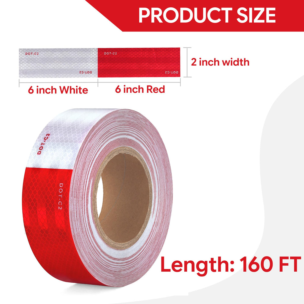 UIOCSSC DOT-C2 Reflective Tape 2 Inch x 160 Feet Red White Conspicuity Safety Reflective Tape Outdoor Waterproof for Vehicles Trailers Boats Signs