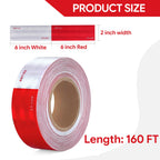 UIOCSSC DOT-C2 Reflective Tape 2 Inch x 160 Feet Red White Conspicuity Safety Reflective Tape Outdoor Waterproof for Vehicles Trailers Boats Signs