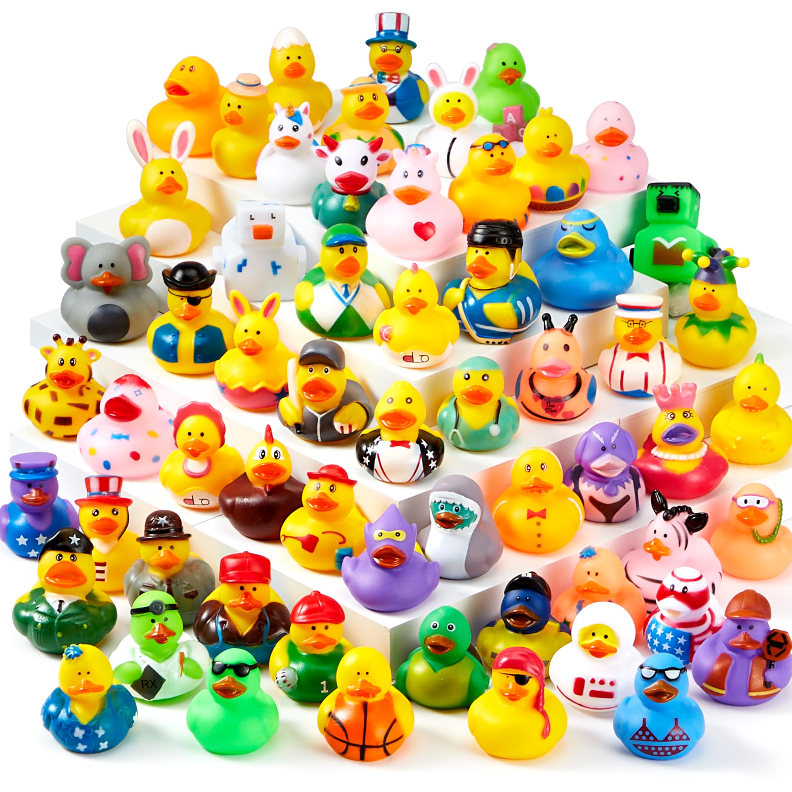 JOYIN 60 Pcs Rubber Ducks, Random Assortment Ducks Bulk with Mesh Carry Bag, Mini Rubber Duckies for Baby Bath Toys, Kids Toddler Summer Pool Toys Birthday Gifts Party Favors
