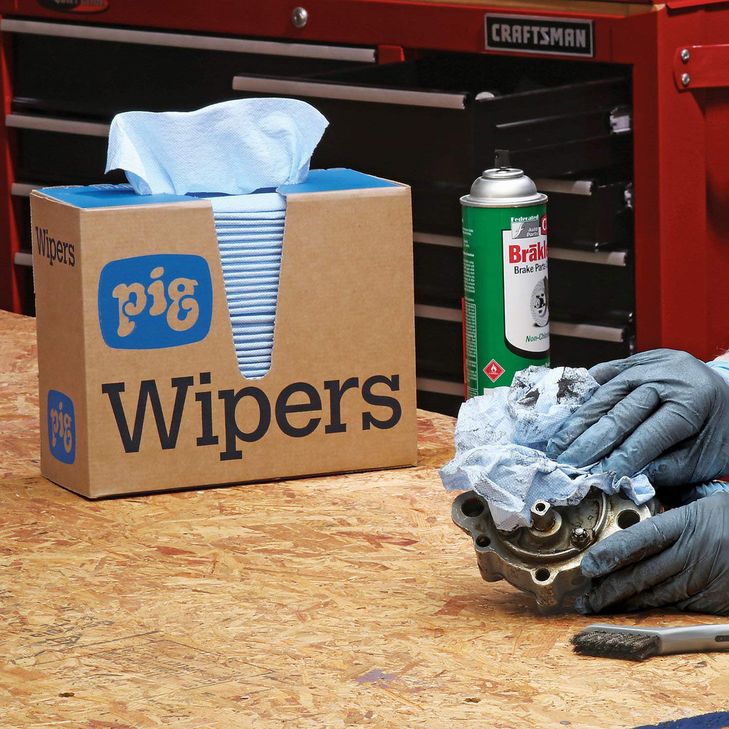 PIG Heavy Duty Shop Towels for Oil and Grime - 1 Dispenser Box of 75 Wipes - Each Wipe is 9.5' x 16' - PM50575