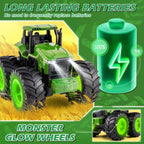 IJIGU Remote Control Tractor Toys, Light Up Farm Monster Trucks Toy for Boys 3, 4, 5, 6, 7 Year Old, 2.4 Ghz RC Tractor Toys, Ideal Christmas, Birthday Gifts for Kids