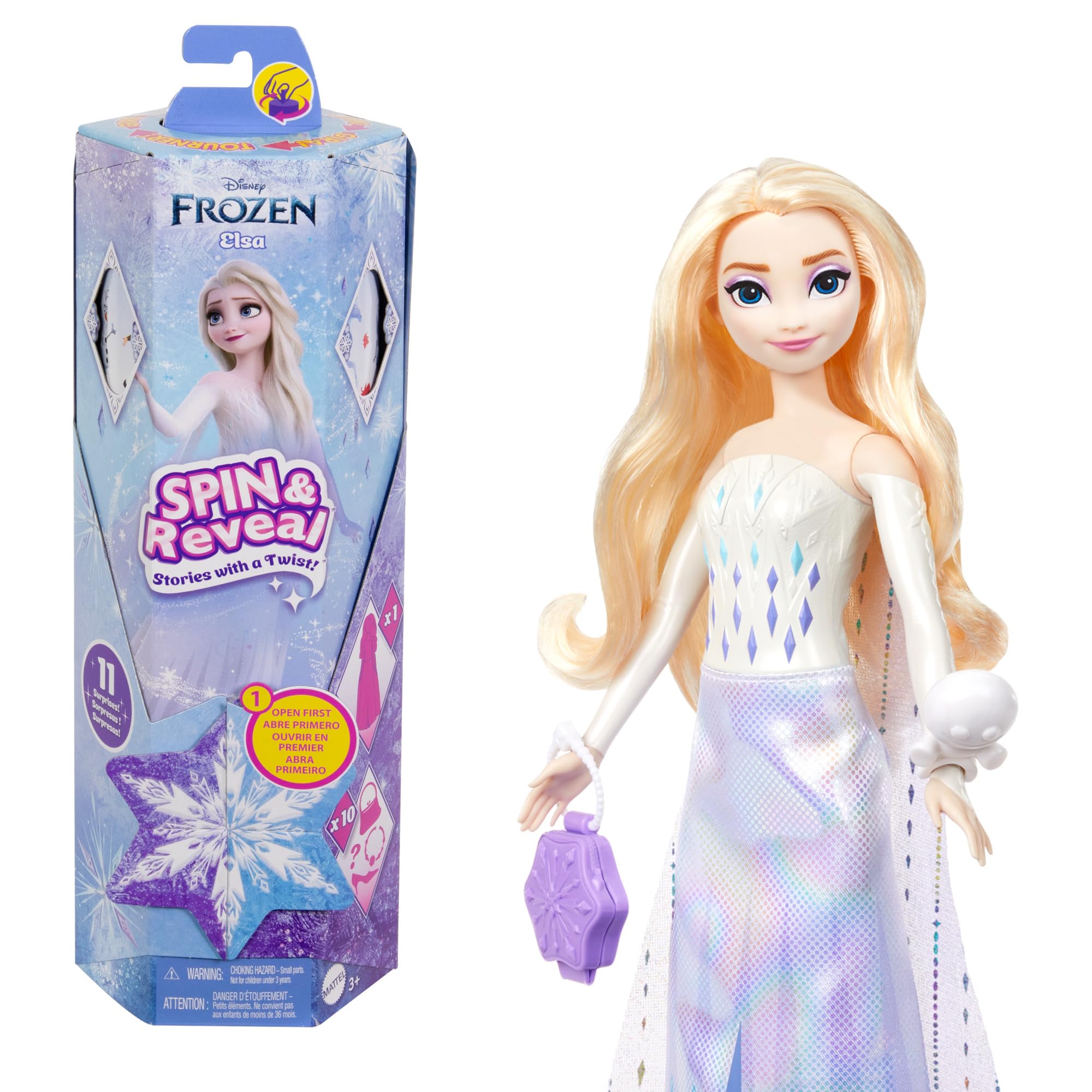 Mattel Disney Frozen Elsa Fashion Doll Set, Spin & Reveal with 11 Surprises Including 5 Accessories, 5 Stickers & Play Scene, Inspired by the Movie