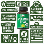 Peak Performance USDA Organic Spearmint Capsules. Organic Vegan Spearmint Leaf Pills for Digestive Support, Ingestion, and More. USA Tested Supplement for Women and Men.