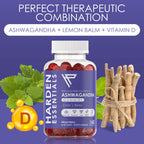 KSM-66 Ashwagandha Gummies 750mg Per Gummy – 1,500mg Per Serving – Stress & Cortisol Support – with Lemon Balm & Vitamin D – 60 Count (30 Day Supply) – Vegan – Harden Essentials