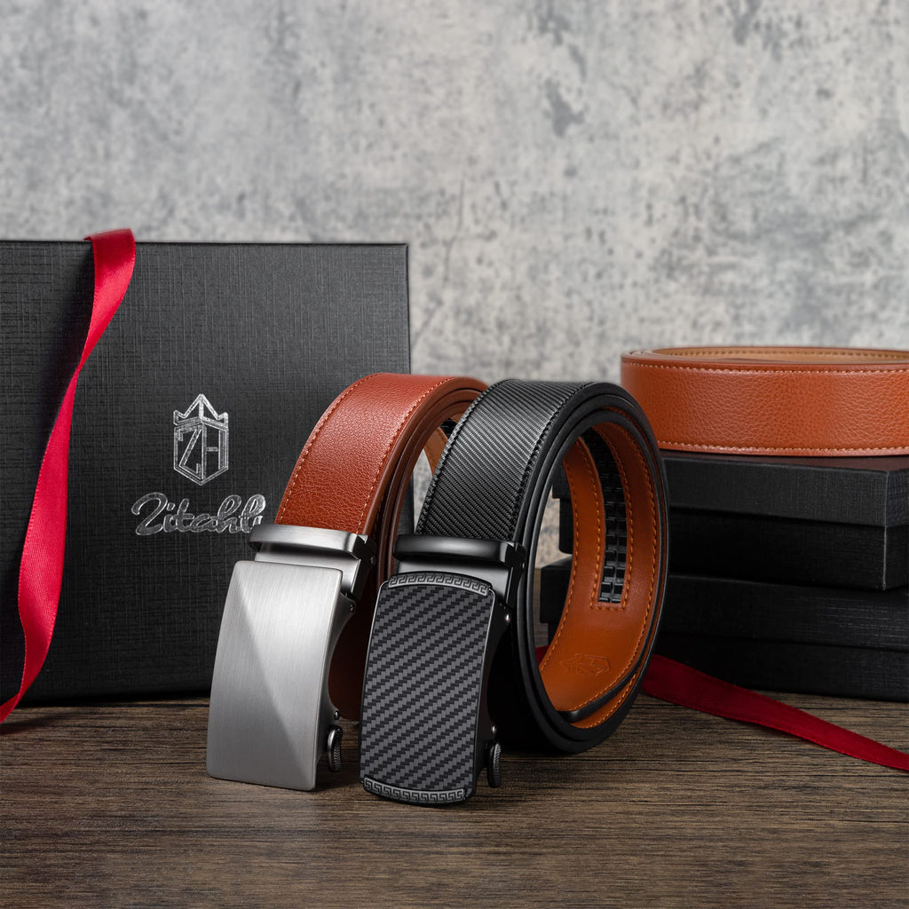 Zitahli Leather Ratchet Belt for Men - 2 Pack Mens belt,Customizable Fit