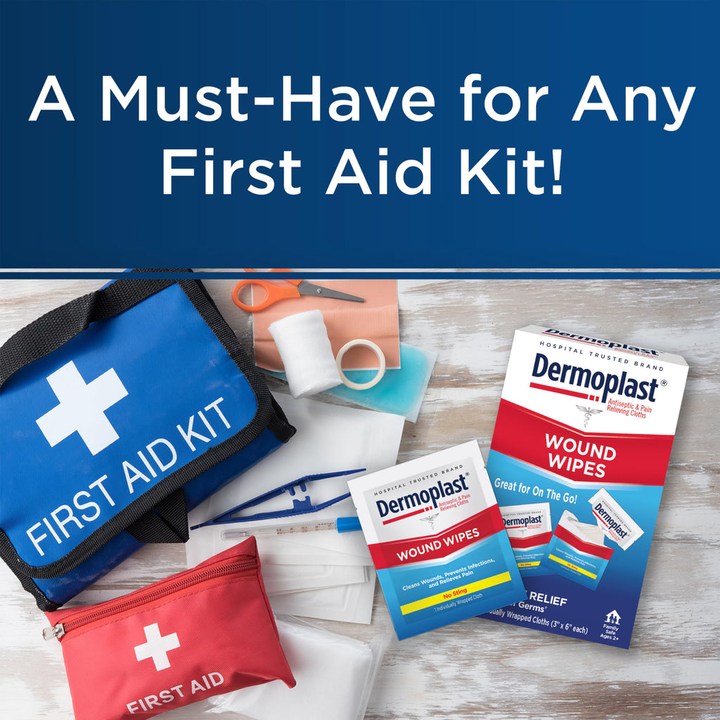 Dermoplast Wound Wipes, Antiseptic First Aid Cloths, 10 Count