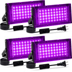 Akpgf 4 Pack 50W Black Light, LED Blacklight Flood Light with US Plug and Switch, Black Lights for Glow Party,Halloween,Body Painting,Birthday Party,Fluorescent Painting and Fluorescent Tapestry
